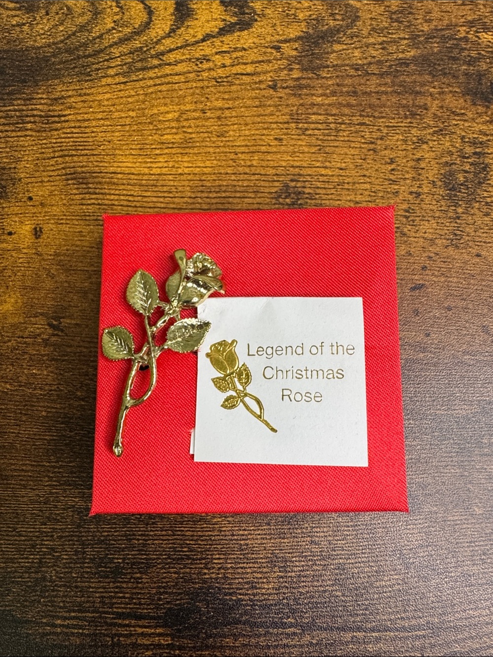 Gold Rose Brooch - Red and Gold Accent
